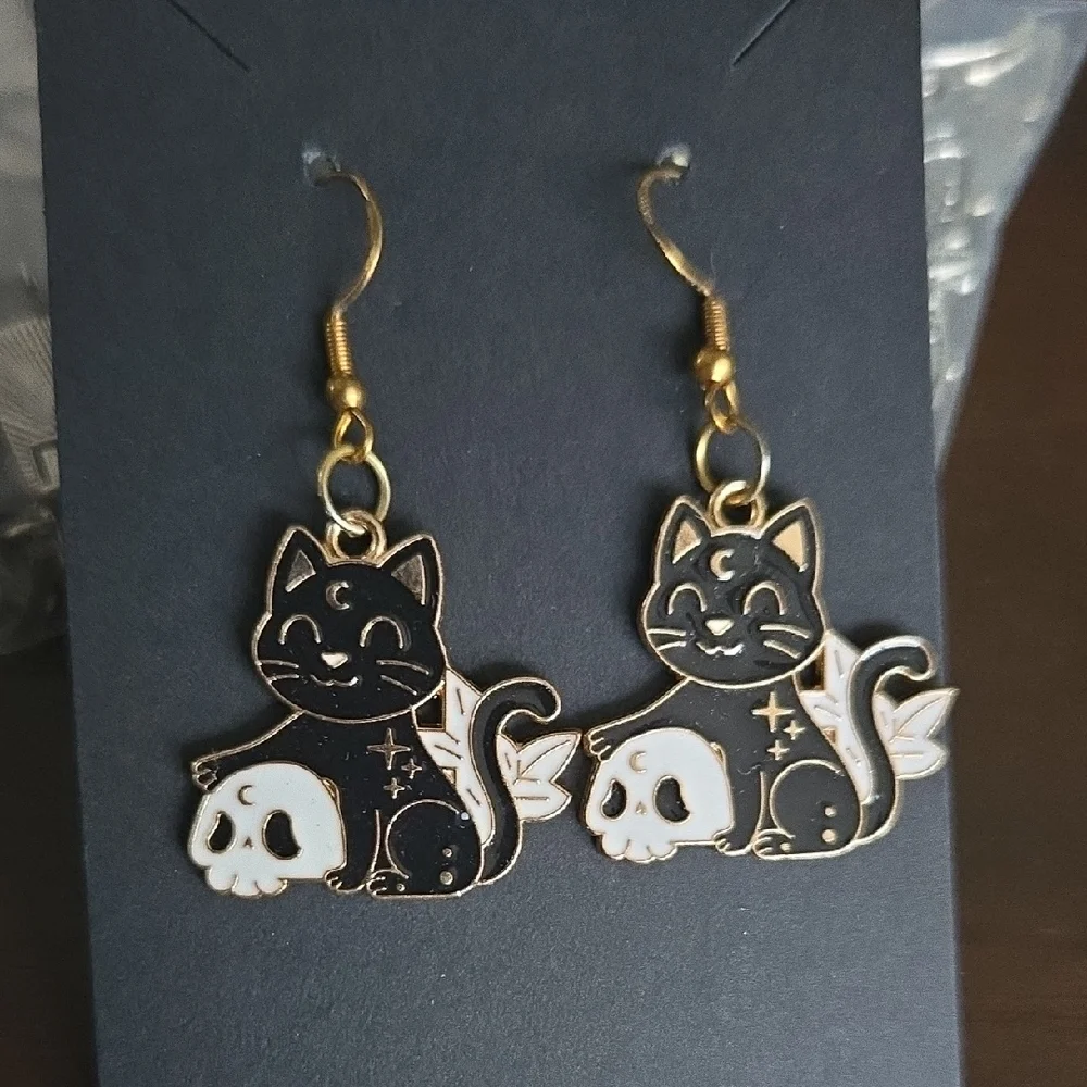 Black and Gold Cat Earrings